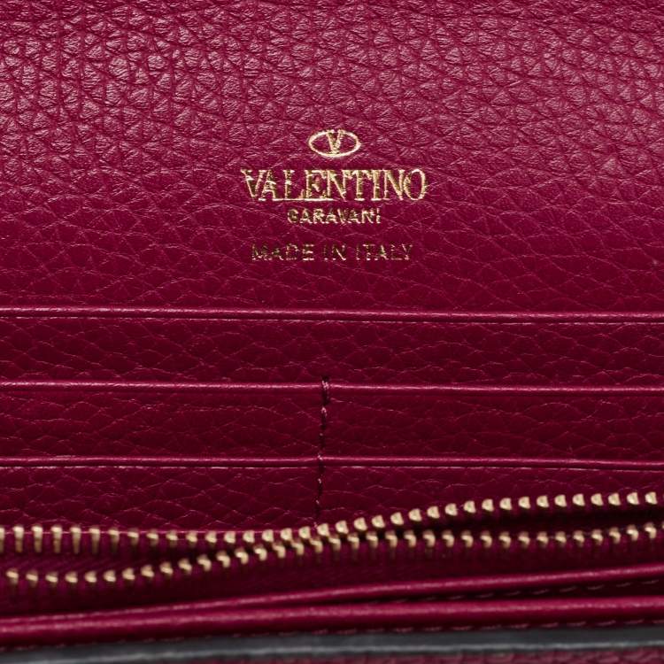 Pre Owned Valentino Pink Leather Rockstud Envelope Wallet on Chain