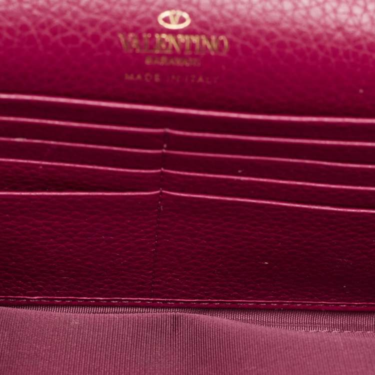 Pre Owned Valentino Pink Leather Rockstud Envelope Wallet on Chain