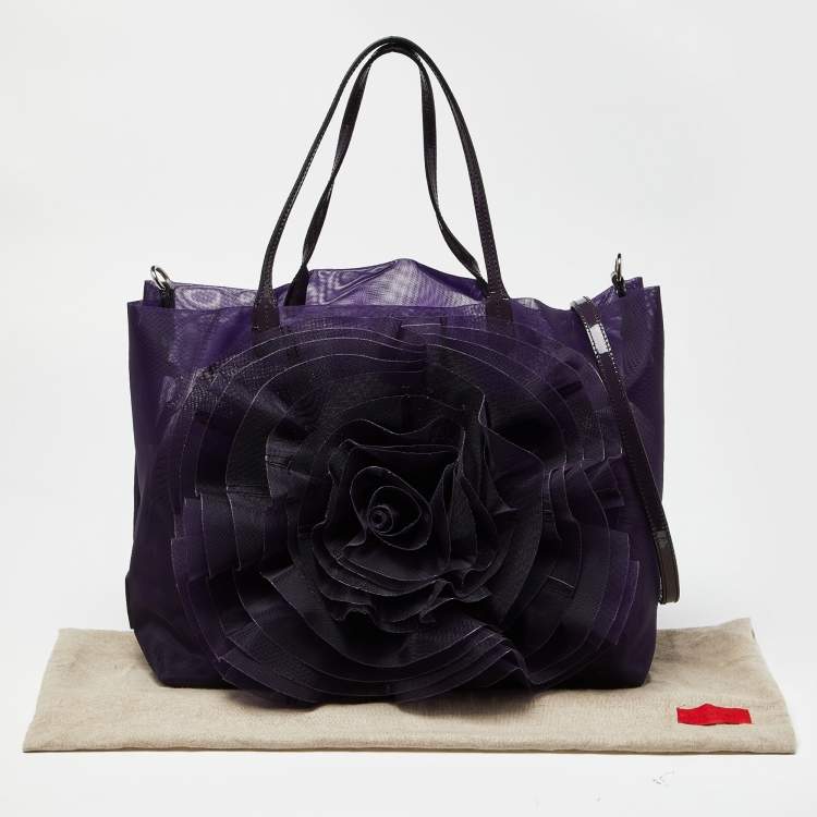 Pre Owned Valentino Purple Mesh and Patent Leather Petale Rose Shopper Tote