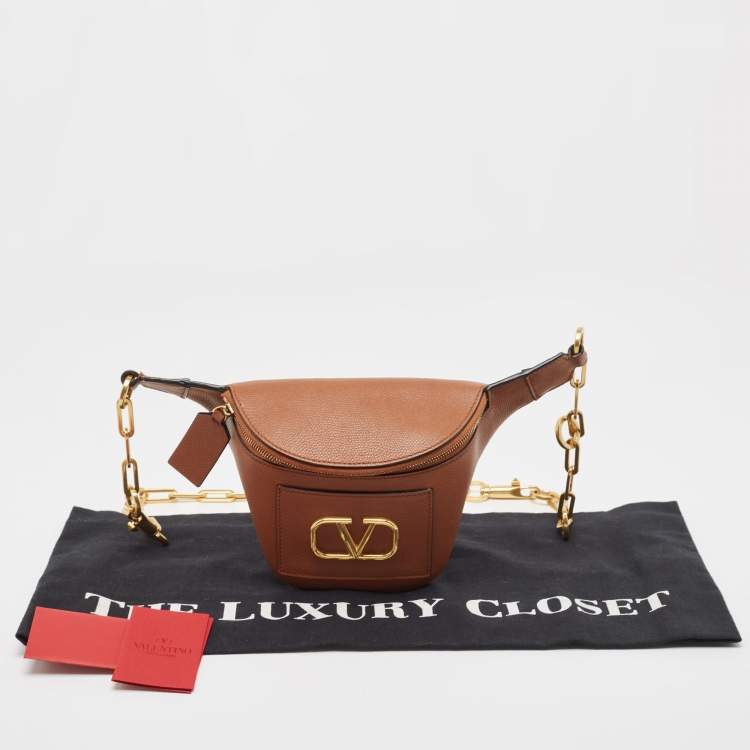 Pre Owned Valentino Brown Leather VLogo Chain Belt Bag