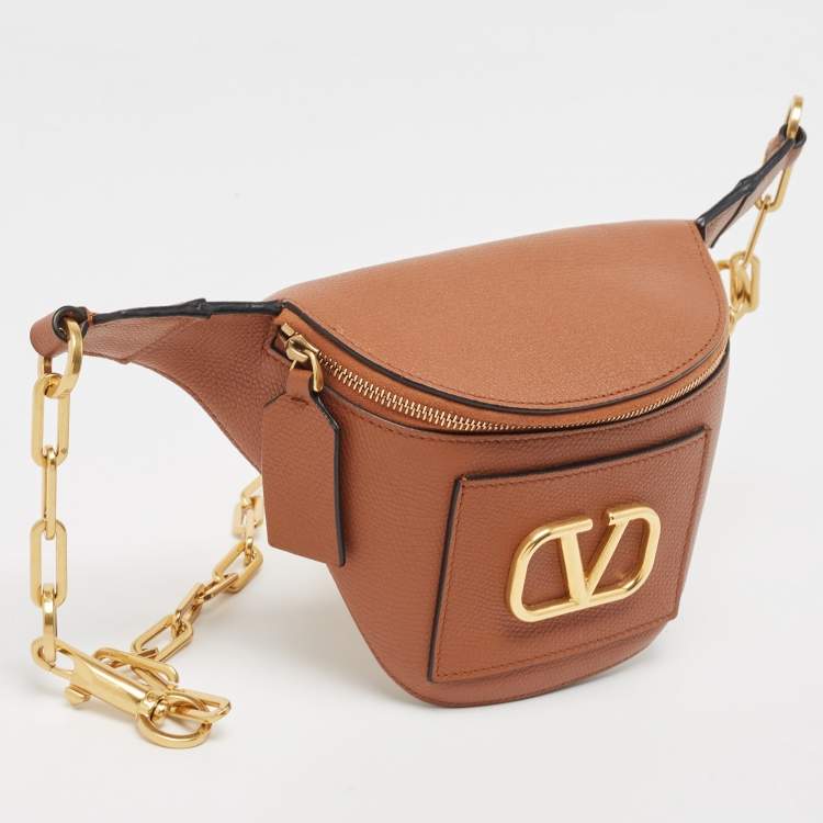 Pre Owned Valentino Brown Leather VLogo Chain Belt Bag