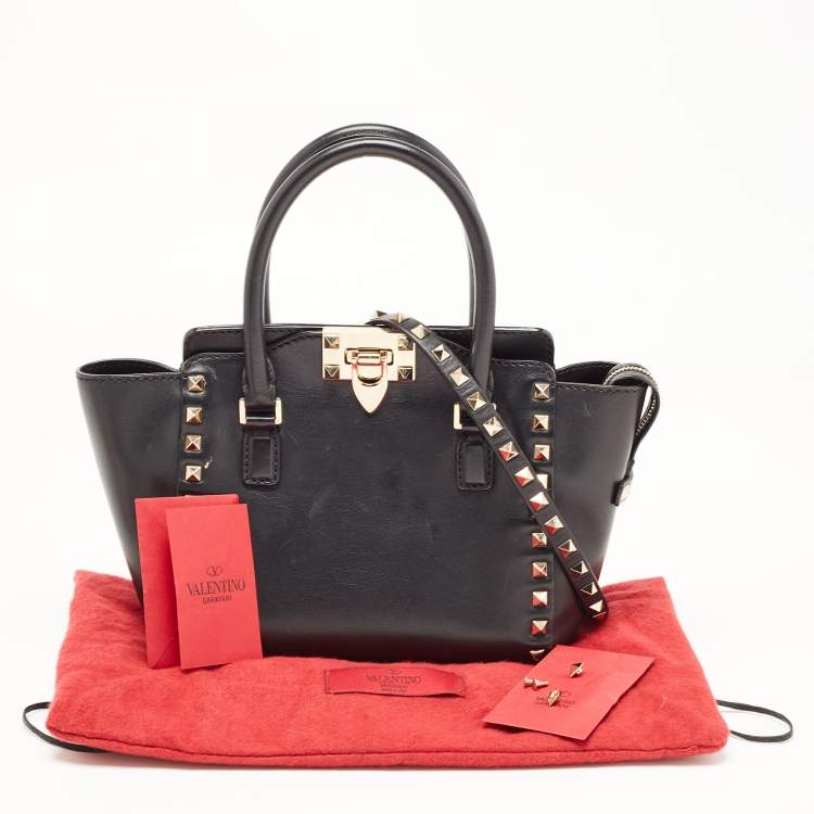Pre Owned Valentino Black Leather Mini Rockstud Trapeze Tote