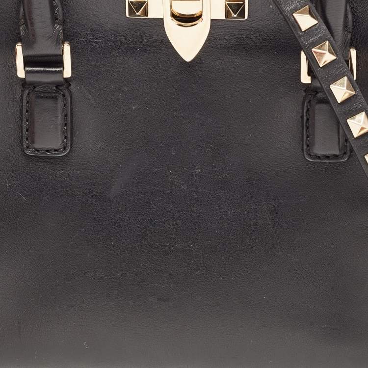 Pre Owned Valentino Black Leather Mini Rockstud Trapeze Tote