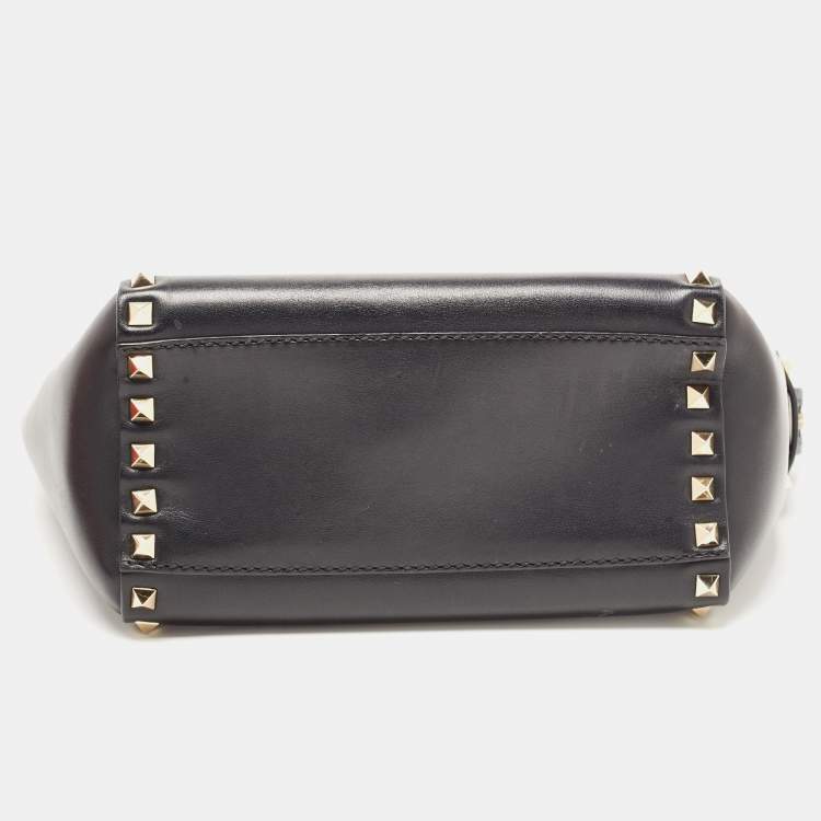Pre Owned Valentino Black Leather Mini Rockstud Trapeze Tote