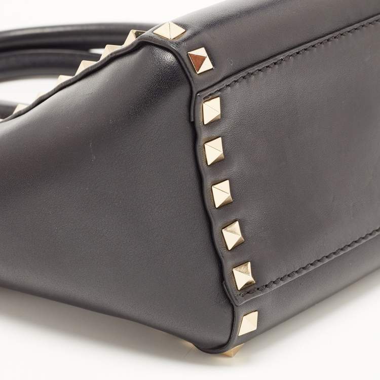 Pre Owned Valentino Black Leather Mini Rockstud Trapeze Tote