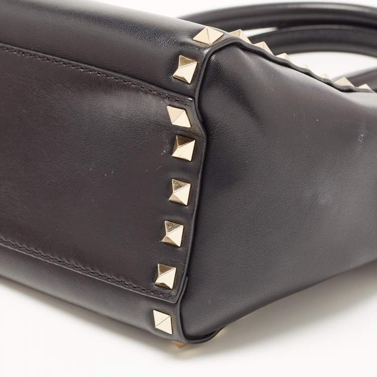 Pre Owned Valentino Black Leather Mini Rockstud Trapeze Tote
