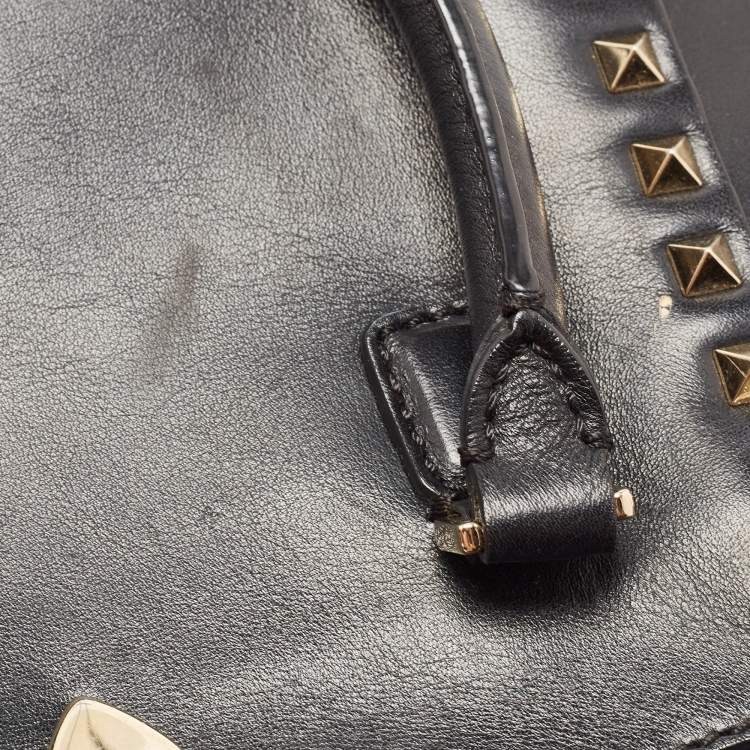 Pre Owned Valentino Black Leather Mini Rockstud Trapeze Tote