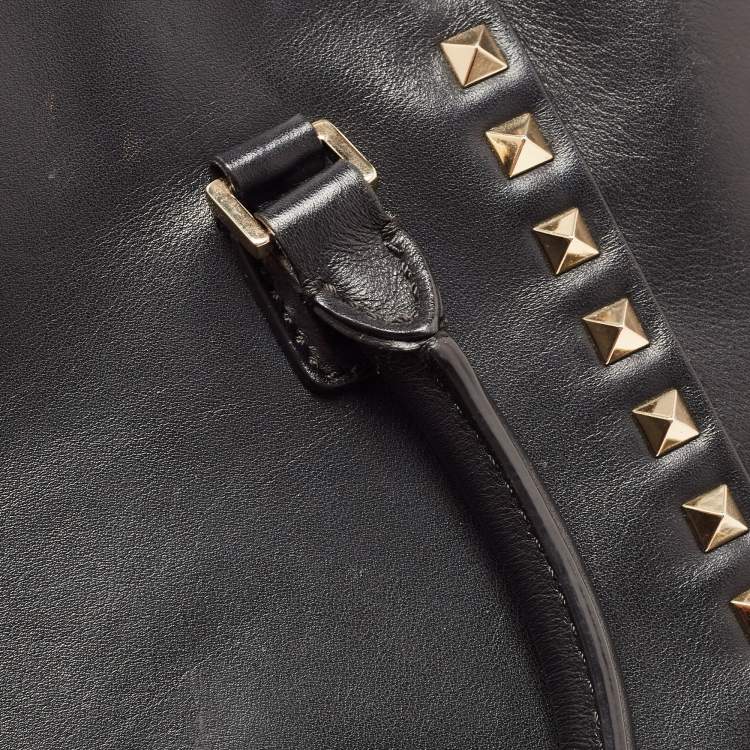 Pre Owned Valentino Black Leather Mini Rockstud Trapeze Tote