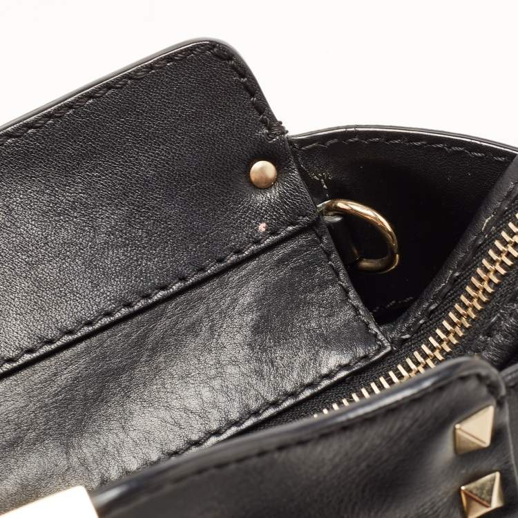 Pre Owned Valentino Black Leather Mini Rockstud Trapeze Tote
