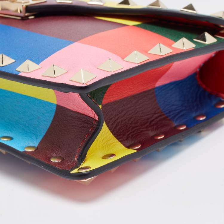 Pre Owned Valentino Multicolor Printed Leather Rockstud Top Handle Bag