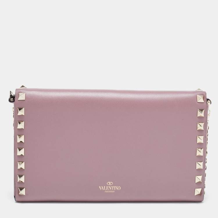 Pre Owned Valentino Purple Leather Rockstud Flap Chain Clutch