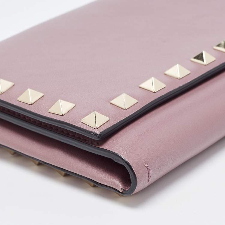 Pre Owned Valentino Purple Leather Rockstud Flap Chain Clutch