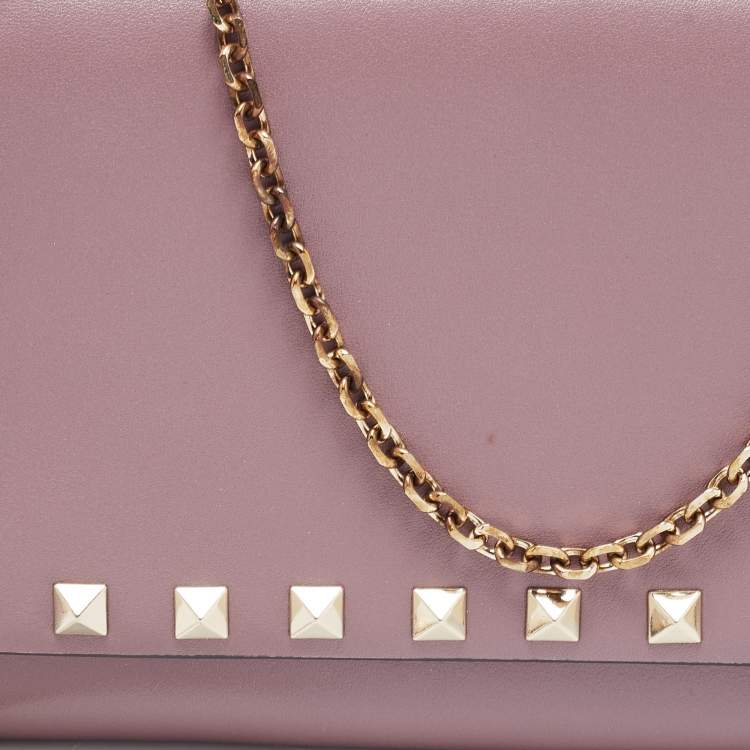 Pre Owned Valentino Purple Leather Rockstud Flap Chain Clutch