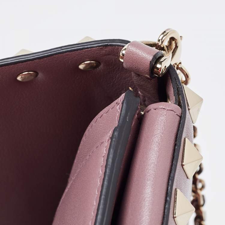 Pre Owned Valentino Purple Leather Rockstud Flap Chain Clutch