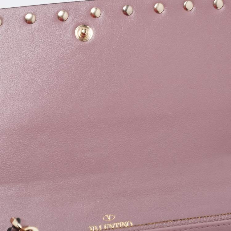 Pre Owned Valentino Purple Leather Rockstud Flap Chain Clutch