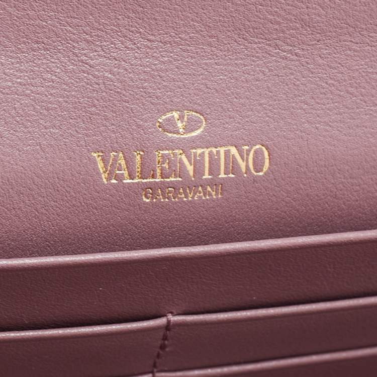 Pre Owned Valentino Purple Leather Rockstud Flap Chain Clutch