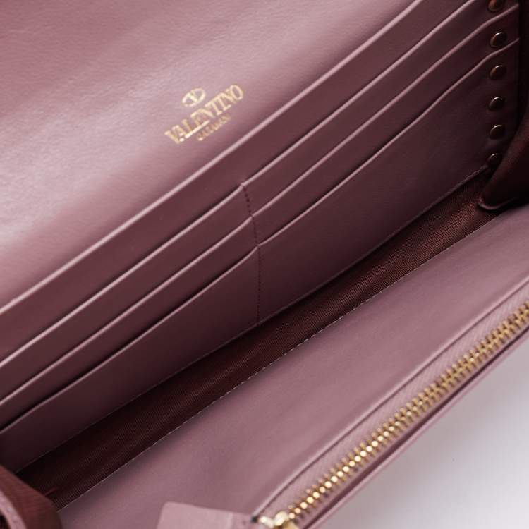 Pre Owned Valentino Purple Leather Rockstud Flap Chain Clutch