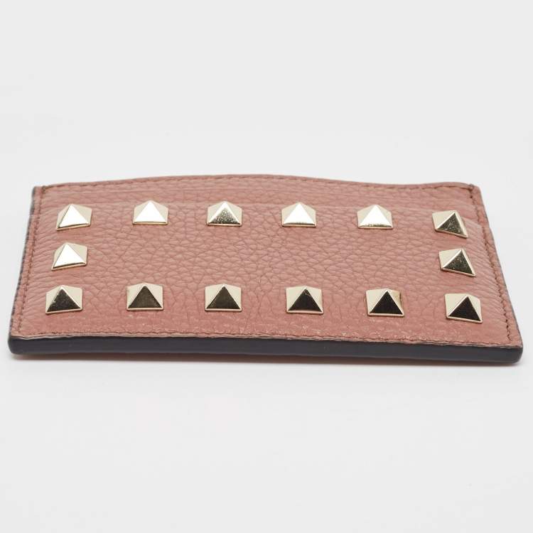 Pre Owned Valentino Brown Leather Rockstud Card Holder