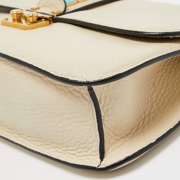 Pre Owned Valentino Cream Leather Medium Rockstud Glam Lock Flap Bag