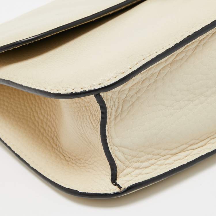 Pre Owned Valentino Cream Leather Medium Rockstud Glam Lock Flap Bag