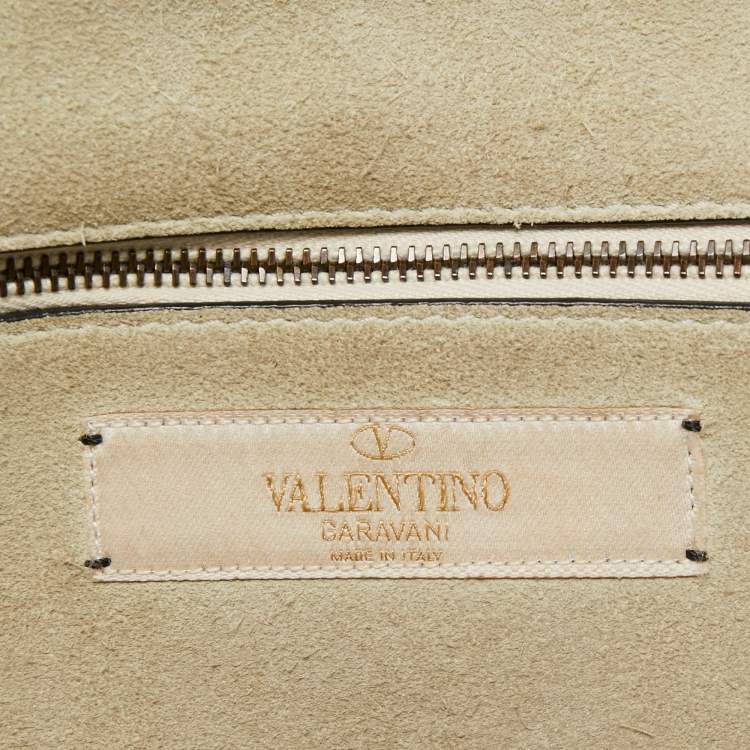 Pre Owned Valentino Cream Leather Medium Rockstud Glam Lock Flap Bag