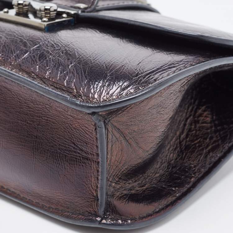 Pre Owned Valentino Black Leather Small Rockstud Glam Lock Flap Bag
