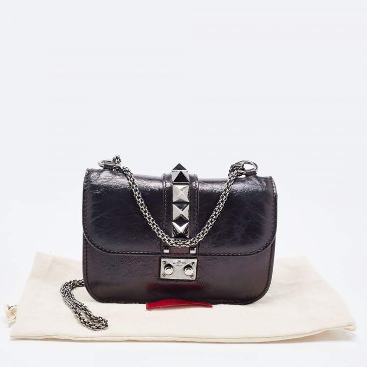 Pre Owned Valentino Black Leather Small Rockstud Glam Lock Flap Bag
