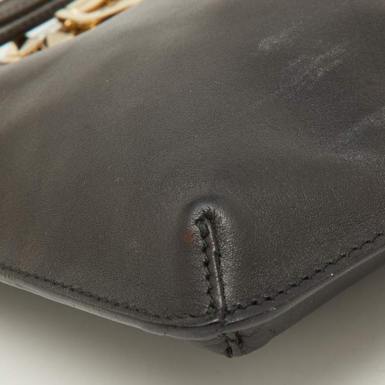Pre Owned Valentino Black Leather Wristlet Clutch