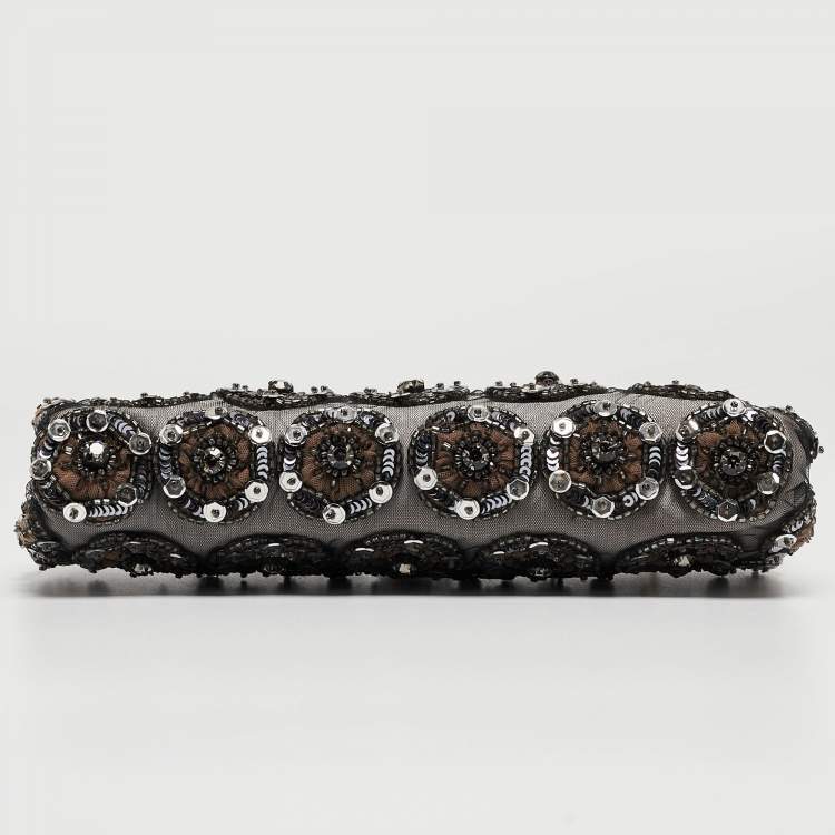 Pre Owned Valentino Black Mesh Embellished Frame Chain Clutch
