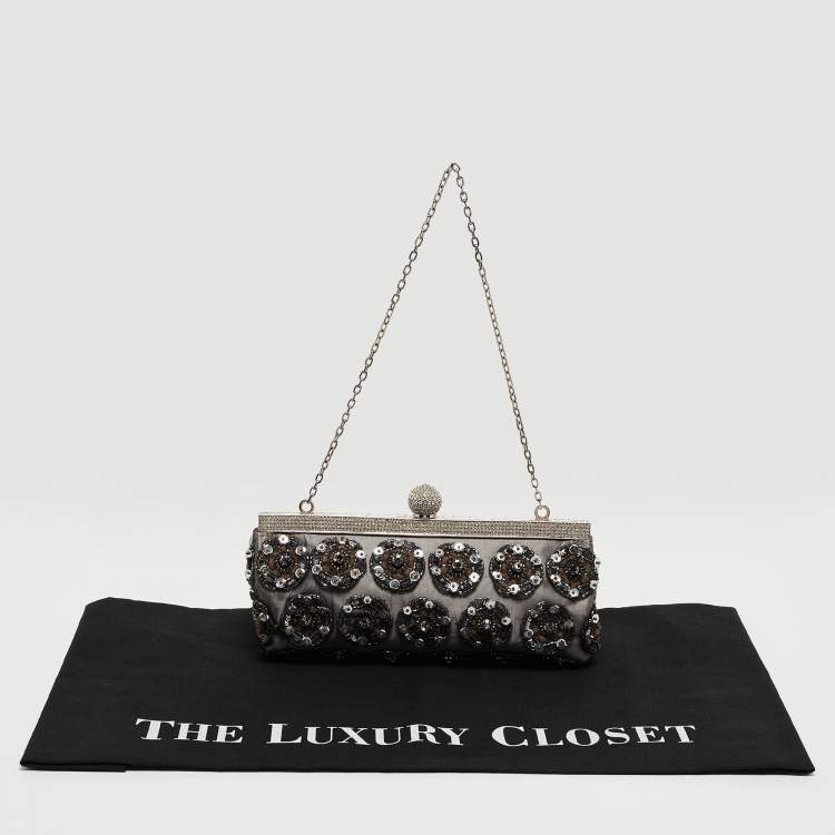 Pre Owned Valentino Black Mesh Embellished Frame Chain Clutch