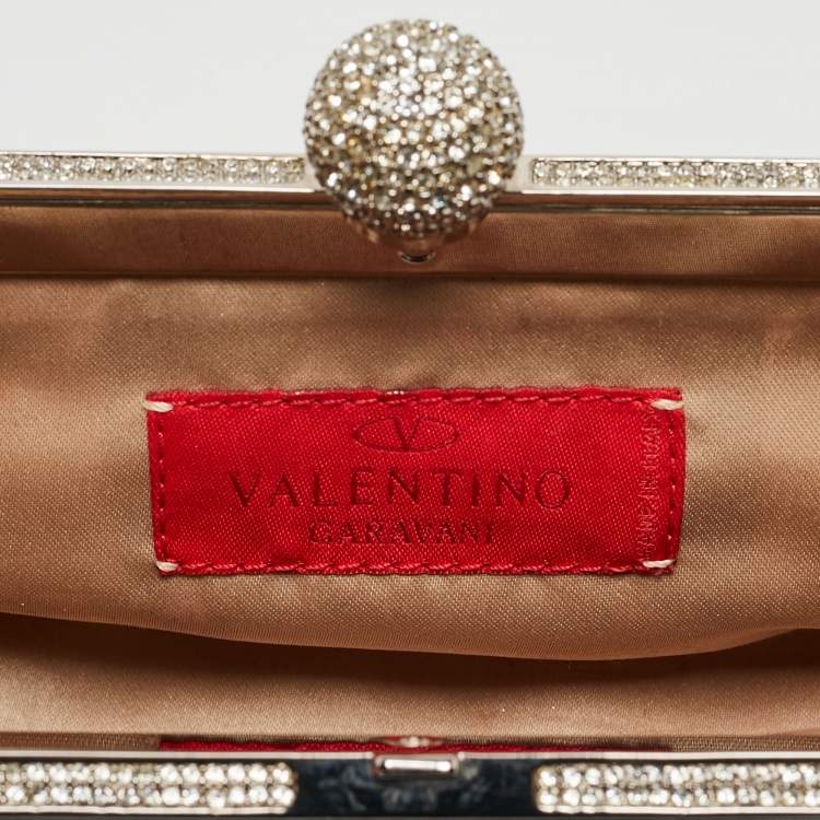 Pre Owned Valentino Black Mesh Embellished Frame Chain Clutch
