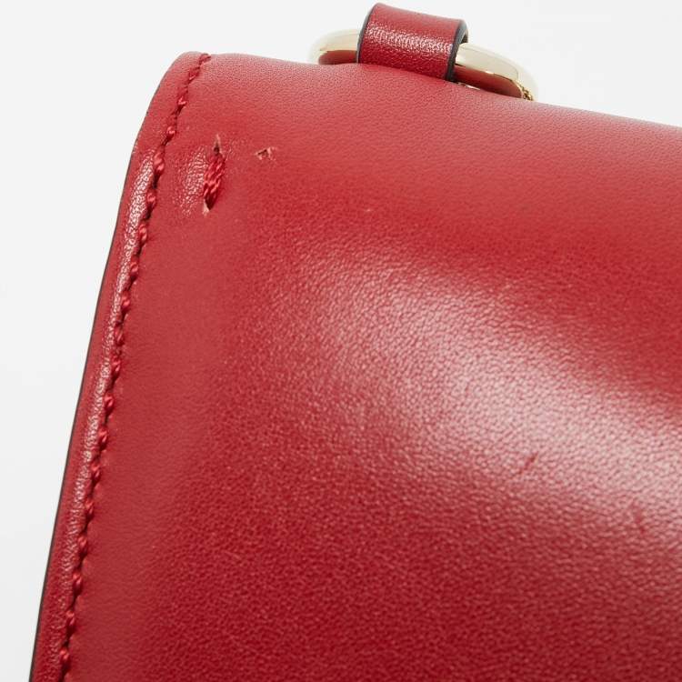 Pre Owned Valentino Red Leather Small Rockstud Glam Lock Flap Bag