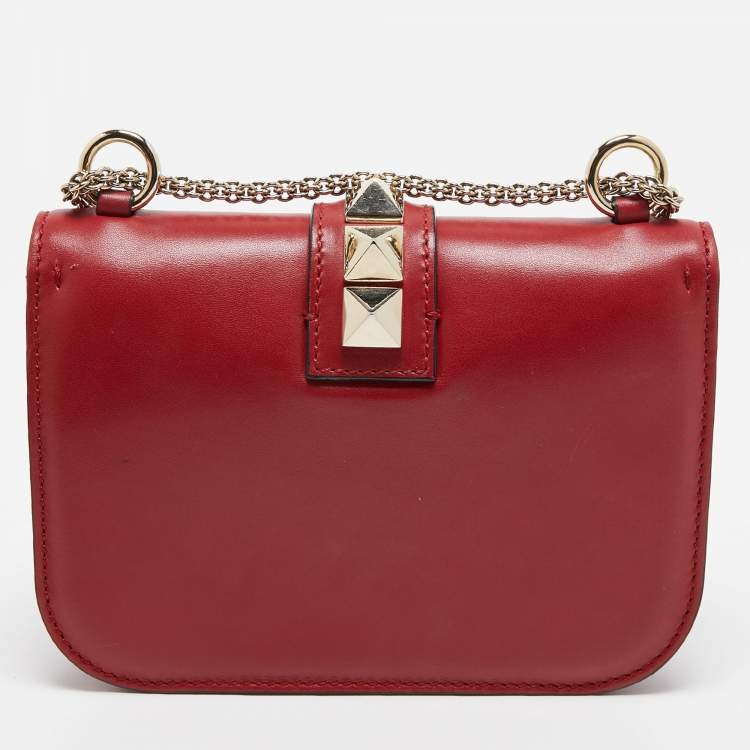 Pre Owned Valentino Red Leather Small Rockstud Glam Lock Flap Bag