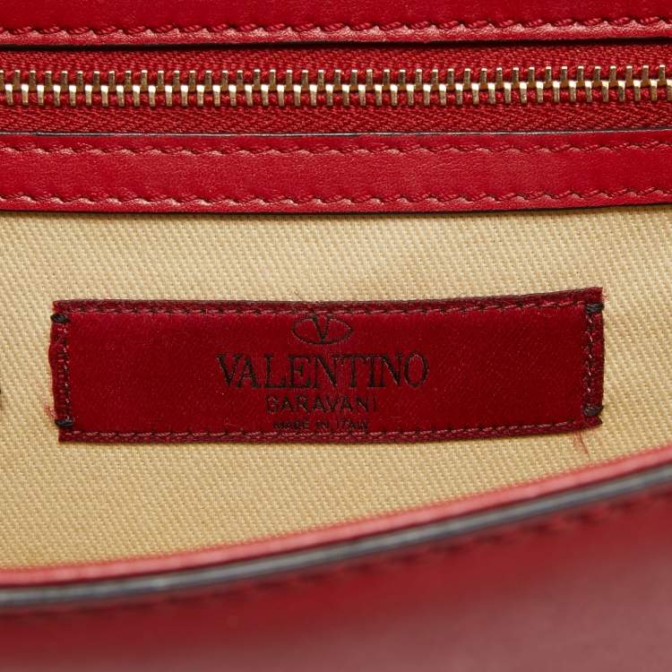 Pre Owned Valentino Red Leather Small Rockstud Glam Lock Flap Bag