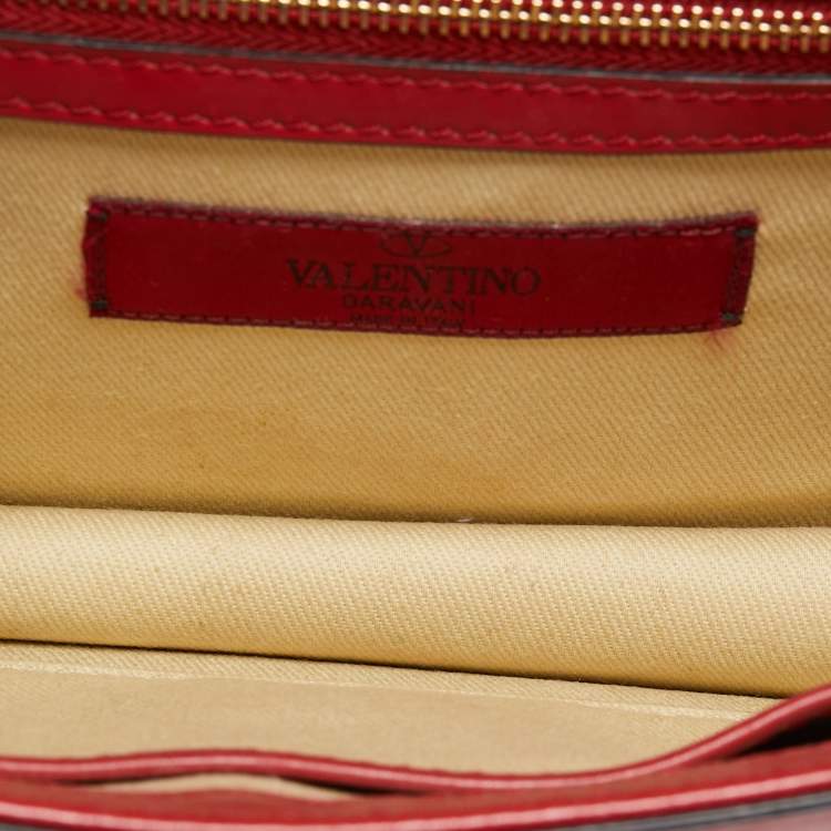 Pre Owned Valentino Red Leather Small Rockstud Glam Lock Flap Bag