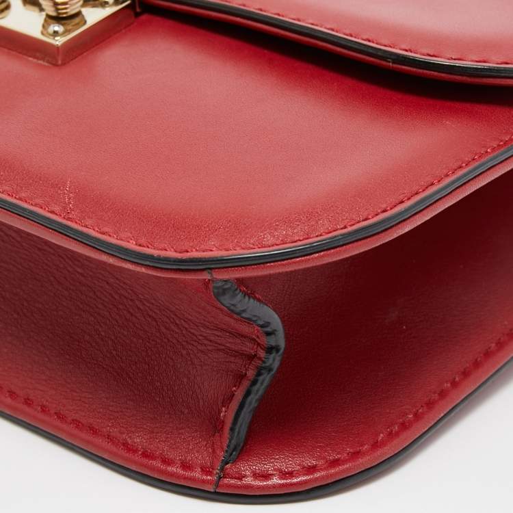 Pre Owned Valentino Red Leather Small Rockstud Glam Lock Flap Bag