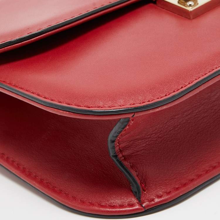Pre Owned Valentino Red Leather Small Rockstud Glam Lock Flap Bag