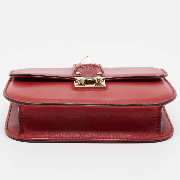 Pre Owned Valentino Red Leather Small Rockstud Glam Lock Flap Bag