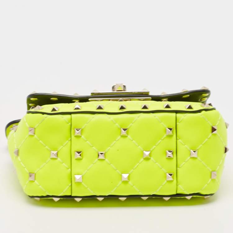 Pre Owned Valentino Neon Green Leather Micro Rockstud Spike Crossbody Bag