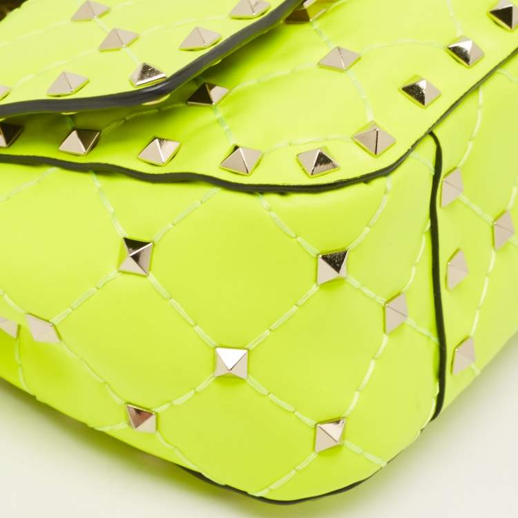 Pre Owned Valentino Neon Green Leather Micro Rockstud Spike Crossbody Bag