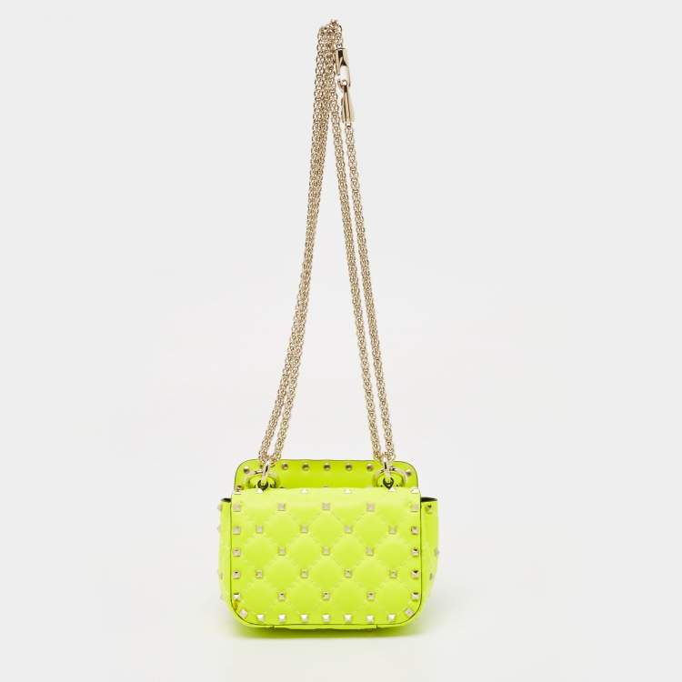 Pre Owned Valentino Neon Green Leather Micro Rockstud Spike Crossbody Bag