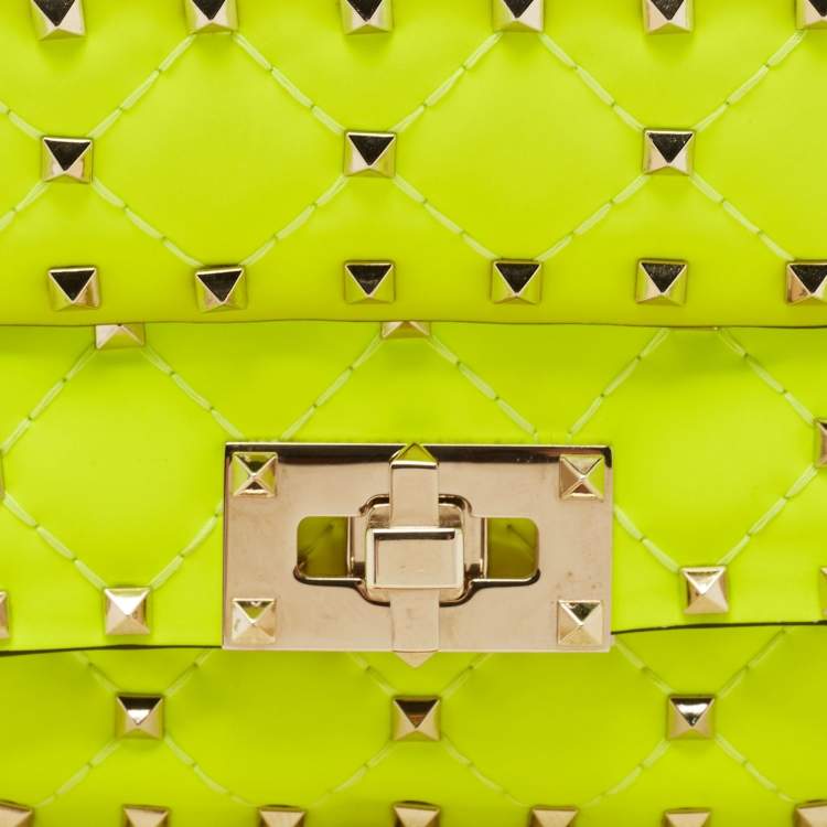 Pre Owned Valentino Neon Green Leather Micro Rockstud Spike Crossbody Bag