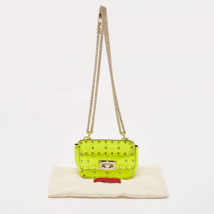 Pre Owned Valentino Neon Green Leather Micro Rockstud Spike Crossbody Bag