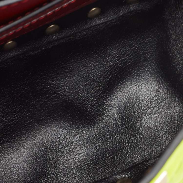 Pre Owned Valentino Neon Green Leather Micro Rockstud Spike Crossbody Bag