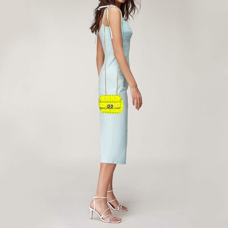 Pre Owned Valentino Neon Green Leather Micro Rockstud Spike Crossbody Bag