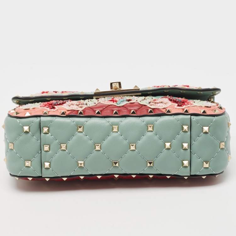Pre Owned Valentino Multicolor Quilted Leather Small Rockstud Spike Chain Shoulder Bag