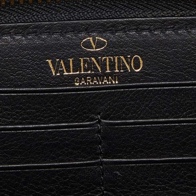 Pre Owned Valentino Brown/Black Canvas and Leather Zip Around Wallet
