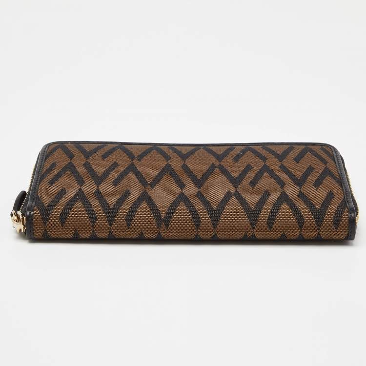 Pre Owned Valentino Brown/Black Canvas and Leather Zip Around Wallet