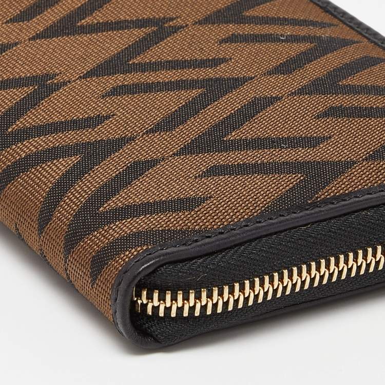 Pre Owned Valentino Brown/Black Canvas and Leather Zip Around Wallet