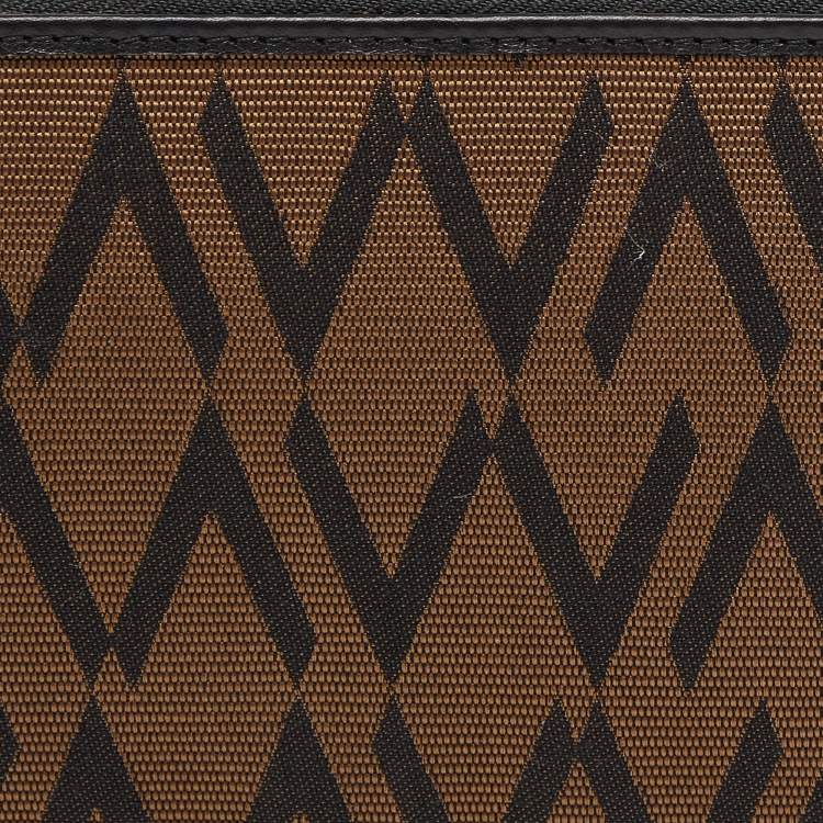 Pre Owned Valentino Brown/Black Canvas and Leather Zip Around Wallet